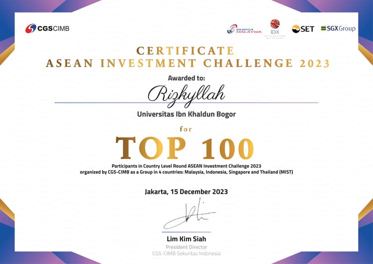 ASEAN Investment Challenge certificate preview