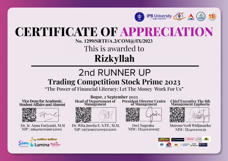 Stock Prime Trading Competition IPB certificate preview