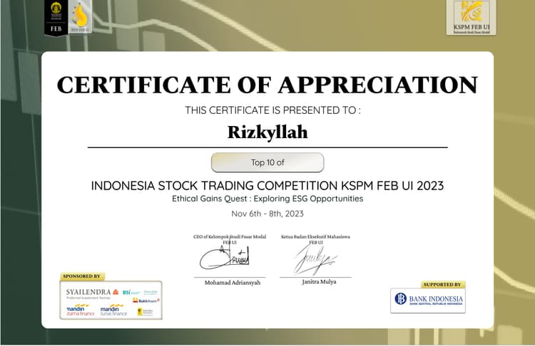 KSPM UIKA Bogor - Rizkyllah certificate preview